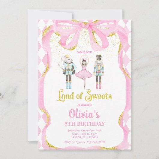 Invitation Casse-Noisette Terre des Friandises Fée Rose Invit (Devant)