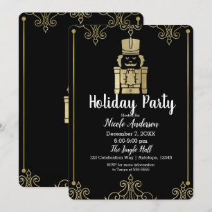 Invitation Casse-noix élégant doré et noir pour fête de fin d