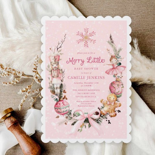 Invitation Casse-noix rose Joyeux petit Baby shower