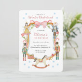 Invitation Casse-noix rose mignonne Fille de Noël 1er anniver (Debout devant)