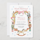 Invitation Casse-noix rose mignonne Fille de Noël 1er anniver (Devant)