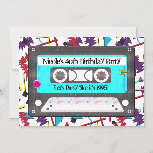 Invitation Cassette Audio Rétro Thème Anniversaire 80's 90's (Devant)