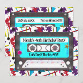 Invitation Cassette Audio Rétro Thème Anniversaire 80's 90's (Devant / Derrière)