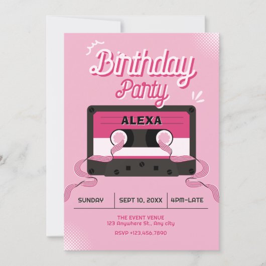 Invitation Cassette audio rose (Devant)