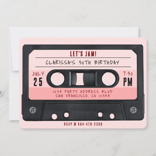 Invitation Cassette Bande rose Retro Anniversaire (Devant)