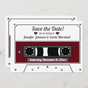 Invitation Cassette Bande Vin Rouge Mariage Enregistrer la da