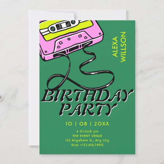 Invitation Cassette retro birthday (Devant)