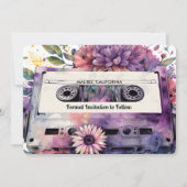 Invitation Cassette Rétro | Mariage floral Enregistrer la dat (Dos)