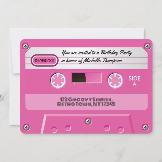 Invitation Cassette Rose Chaud Rétro Anniversaire (Devant)