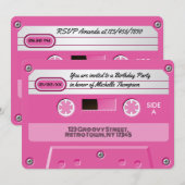 Invitation Cassette Rose Chaud Rétro Anniversaire (Devant / Derrière)