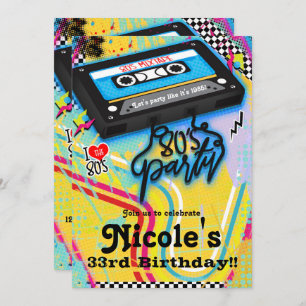 Invitation Cassette Tape 80's 1980's Theme Birthday Party