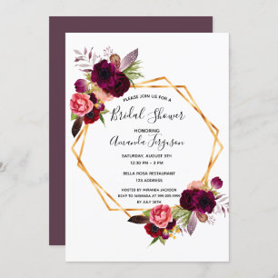 Invitation Cassis burgundy fleurie douche nuptiale