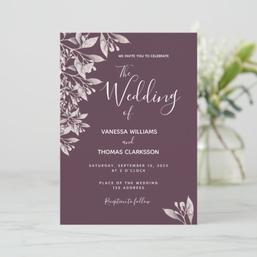 Invitation Cassis mariage de script rose violet (Debout devant)