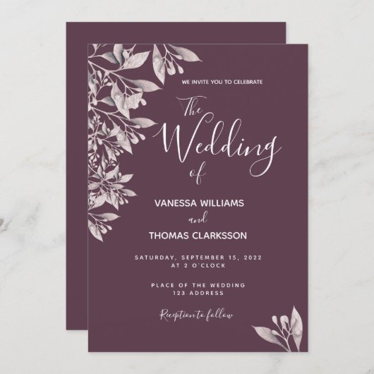 Invitation Cassis mariage de script rose violet (Devant / Derrière)