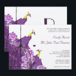Invitation Cassis Neo Citron Violet Peacock Peony Birdcage<br><div class="desc">Poupée Eggplant Neo Jaune Peacock Inséparables Neo Peonies rose avec Birdcage et Peony Faire-part de mariage</div>