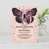 Invitation Cassis Parties scintillant papillon rose Confetti  (Debout devant)