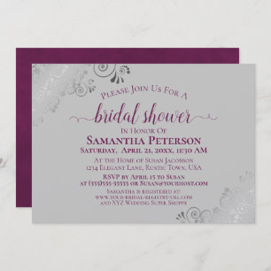 Invitation Cassis Purple & Silver Lace Gris Fête des mariées
