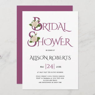 Invitation Cassis typographie violette et douche rose