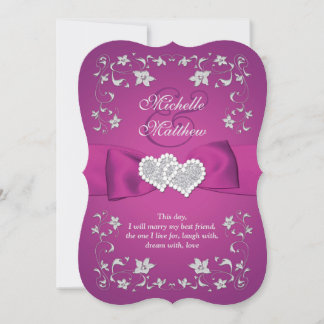 Invitation Cassis violet, Argent, Floral, Mariage des Coeurs