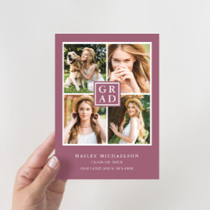 Invitation Cassis violet moderne photo Collage Grad Party