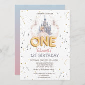 Invitation Castle Clouds Princess Fairytale 1st Birthday (Devant / Derrière)