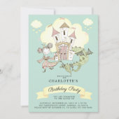 Invitation Castle Princess Dragon Girl's Blue Birthday (Devant)