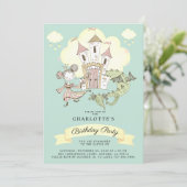 Invitation Castle Princess Dragon Girl's Blue Birthday (Debout devant)