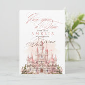 Invitation Castle Princess Pink 1ère fête d'anniversaire (Debout devant)