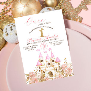 Invitation Castle Princess Pink and Gold 1er anniversaire