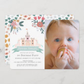 Invitation Castle Princess Unicorn Floral 1er Anniversaire Ph (Devant / Derrière)