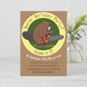 Invitation Castor drôle avec humour de dessin animé de tronço (Debout devant)