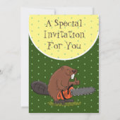 Invitation Castor drôle avec humour de dessin animé de tronço (Dos)