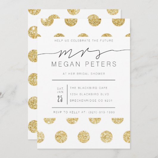 Invitation Casual Script | Fête des mariées de points de polk (Devant / Derrière)