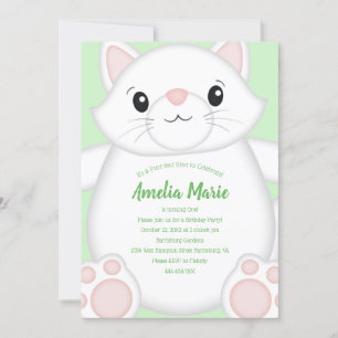 Invitation Cat Anniversaire fête Kitty Green