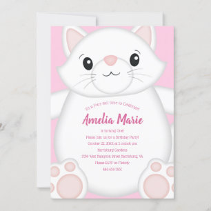 Invitation Cat Anniversaire fête Kitty rose