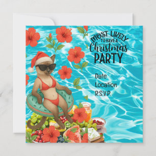 Invitation Cat Christmas Pool Party pour Noël en juillet