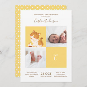 Invitation Cat Cupcake ・ Alphabet Monogramme Baby shower mign