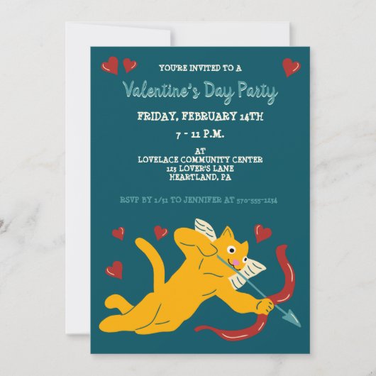 Invitation Cat Cupid Custom Valentine's Day (Devant)