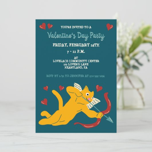 Invitation Cat Cupid Custom Valentine's Day (Debout devant)