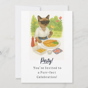 Invitation Cat Fish and Chips Party pour Londoner Anglais