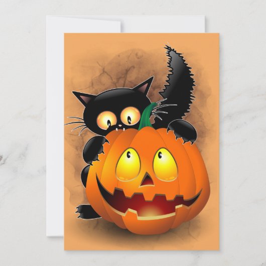 Invitation Cat Fun Halloween Character biting a Pumpkin (Devant)