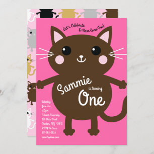 Invitation Cat Kid's Birthday Party Cute Kitty