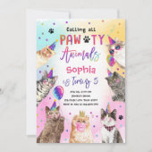 Invitation Cat Kitten Party Pawty Animaux Fille Anniversaire (Devant)