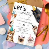 Invitation Cat Let's Pawty Kitten mignon 1er anniversaire