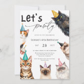 Invitation Cat Let's Pawty Kitten mignon 4e anniversaire (Devant)