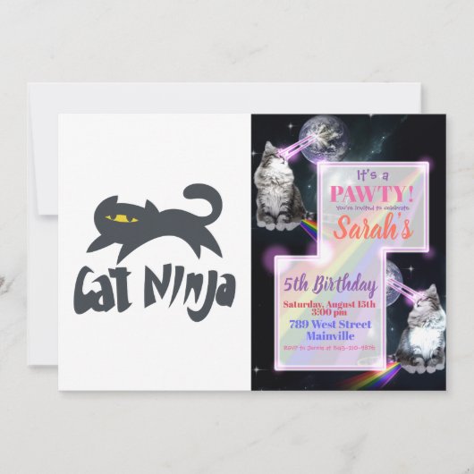 Invitation Cat ninja - Choisissez la couleur arrière - plan (Devant)