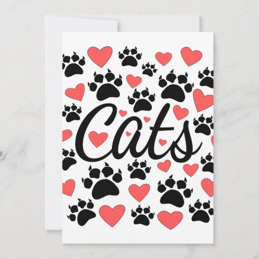 Invitation Cat Paws Claws Et Red Hearts (Devant)
