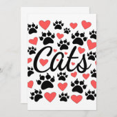 Invitation Cat Paws Claws Et Red Hearts (Devant / Derrière)