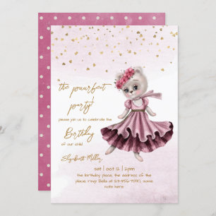 Invitation Cat Perfect Pawty (fête) Fille 2e anniversaire