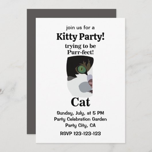Invitation Cat Purrfect Kitty Funny Party (Devant / Derrière)